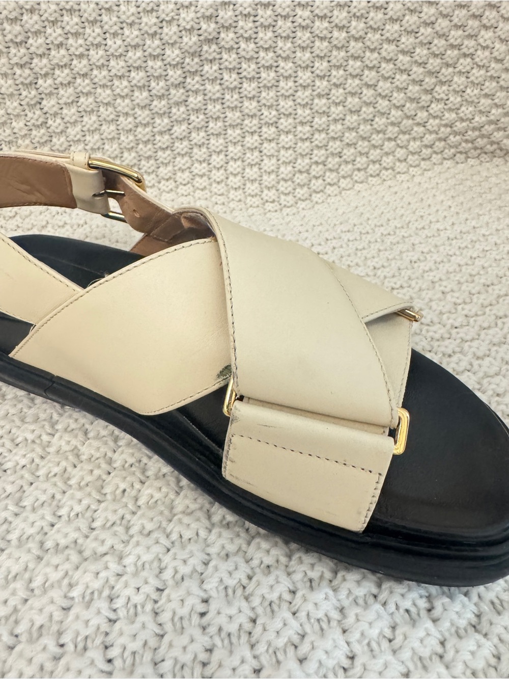 Marni Cream Leather Crisscross Slingback Sandals with Black Footbed - Picture 6 of 7